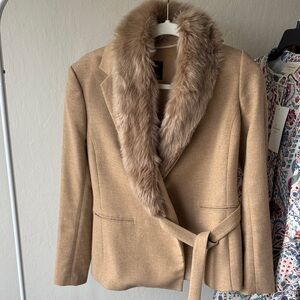 Banana Republic Camel Blazer with Faux Fur Collar